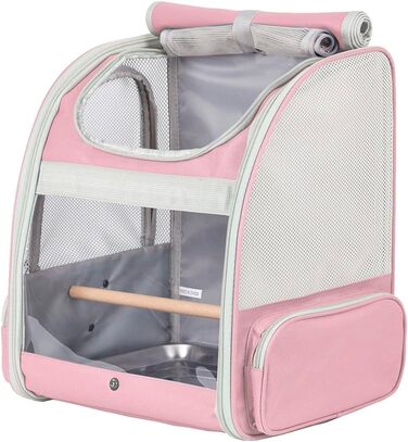 Транспортний бокс для папуг Orizzp з дерев'яною перекладиною та піддоном (рожевий)