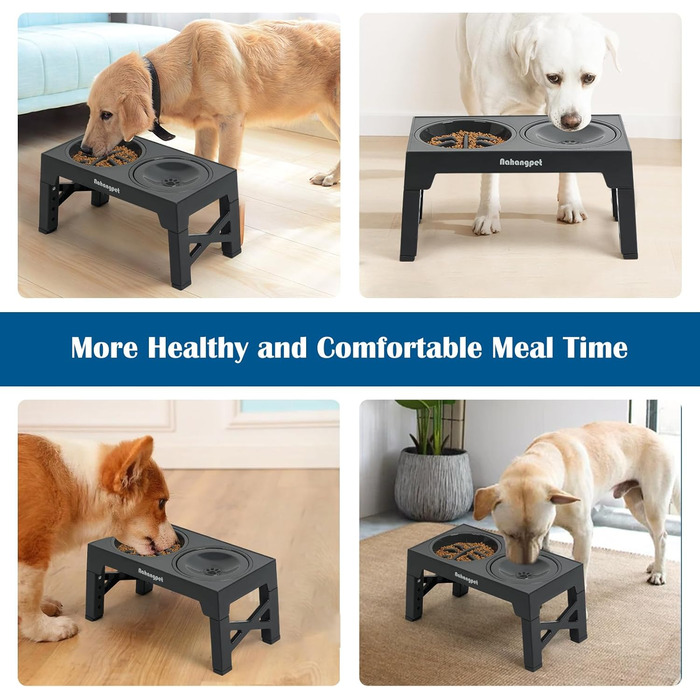 Миски для собак NAHANGPET 3-в-1: повільне годування, регульована висота, протиковзкі, для маленьких, середніх та великих собак, чорний (сірий)