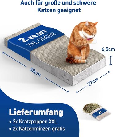 BLACKC® XXL Когтеточки для котів з високоякісного картону, 2 шт, 58x27x6,5 см