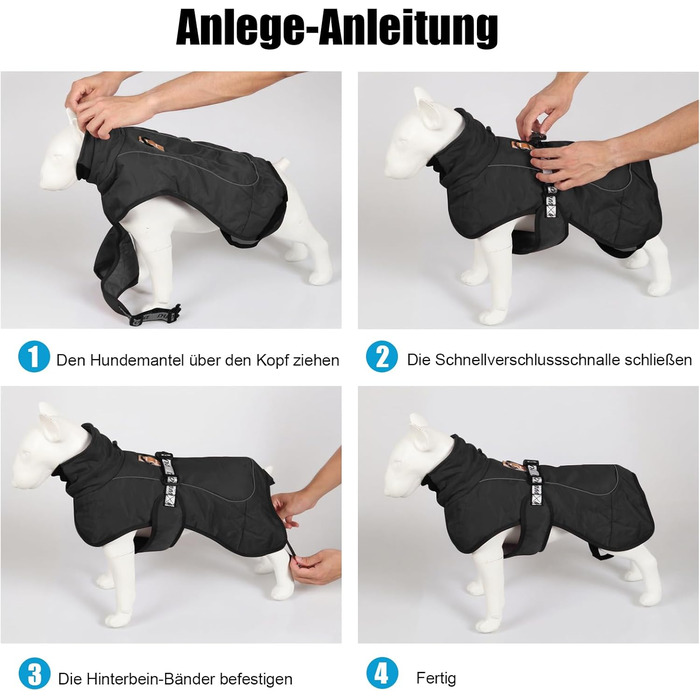 Зимовий теплий одяг для собак FeimaX: вітронепроникна куртка для середніх та великих собак. Відображає світло, регулюється, з D-кільцем. Чорний колір, розмір 4XL