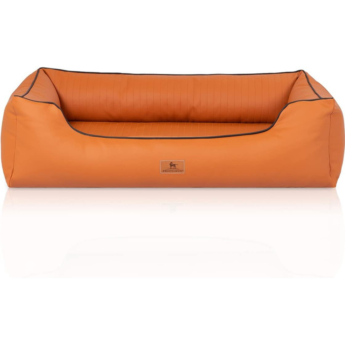 Ортопедичне собаче ліжко Knuffelwuff Lovelock M-L з штучної шкіри, 85 x 63 см, Rusty. Знімний чохол, легко мити, для великих, середніх та малих собак. Розміри: 85 x 63 x 23 см