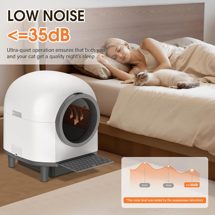 Автоматичний туалет для котів XXL, 80 л, самоочищення, керування через додаток, датчики безпеки, нейтралізація запаху, система безпечного зупинення, білий