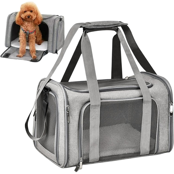 Складана переноска для собак та котів - переноска для тварин для подорожей, кемпінгу та авто (Сірий)