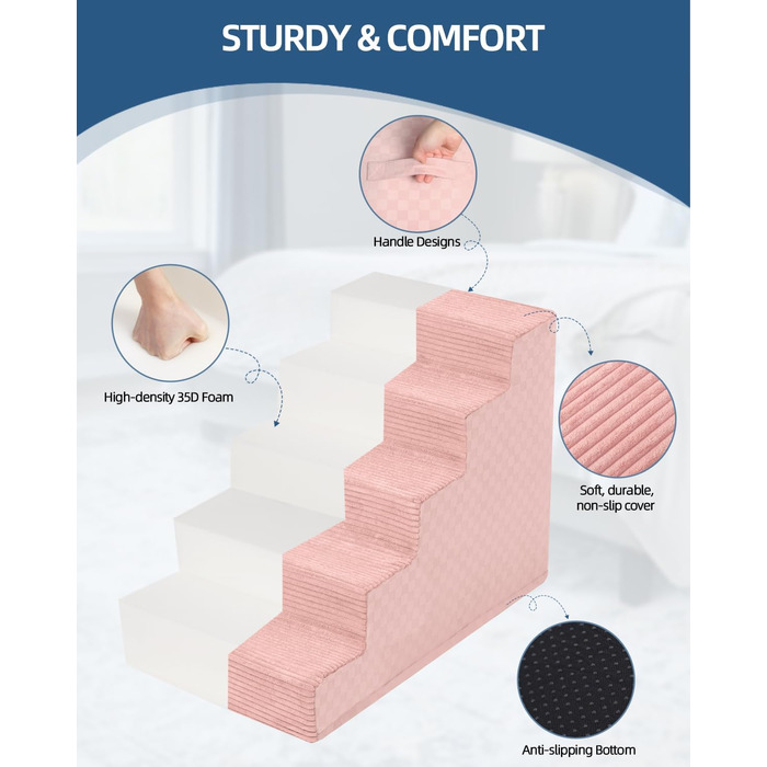Сходинки для собак Vfrog: 4-ступеневі, 44.5 см, з високощільним пінополіуретаном, для собак та котів