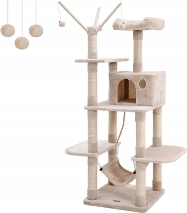 Великий когтеточка-будиночок для кота бежевого кольору з гамаком та сизалевою печеркою