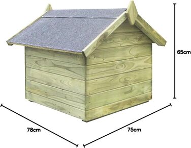 vidaXL Будка для собаки з імпрегнованої сосни, дах, 75x78x65 см