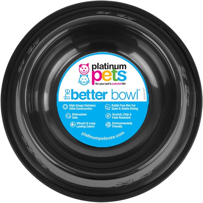 Миска для тварин Platinum Pets з нержавіючої сталі, чорний хром, нековзка, 6,25 чашки