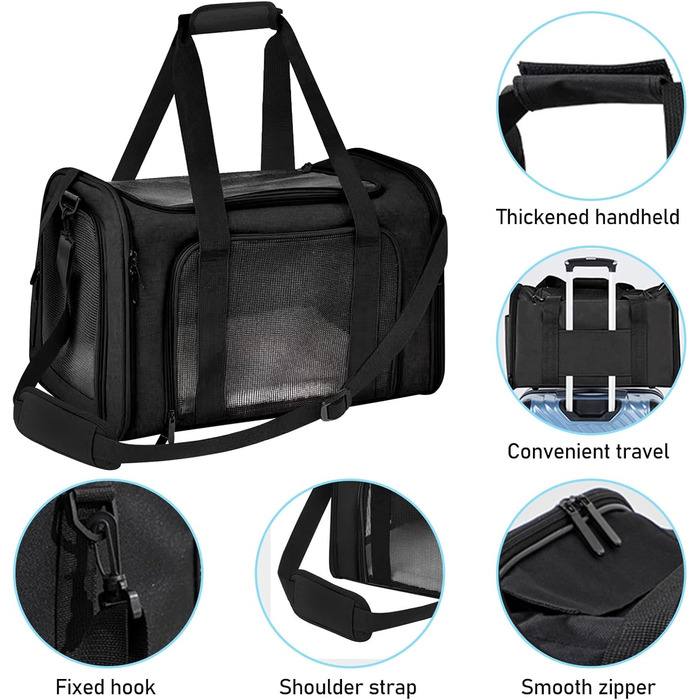 Транспортна переноска для кота та собаки BYZESTY, складана, 42 x 27 x 28 см, з мискою, чорна