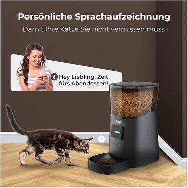 Автоматичний годівник для котів та собак Zedar A600 з контролем через APP, 6 літрів, нержавіюча сталь, чорний