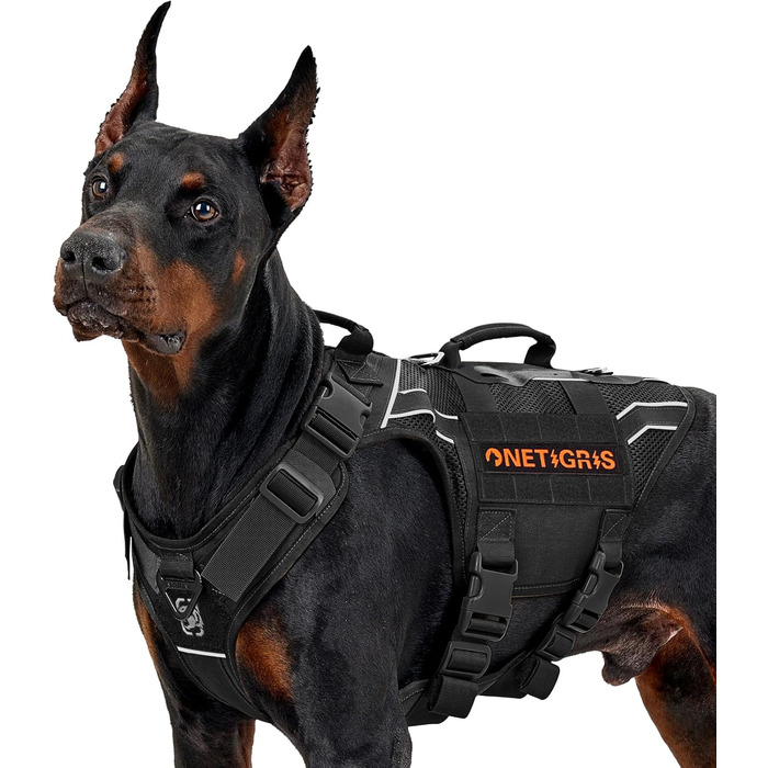Шлея для собак OneTigris AIRE Armor Mesh, регульована, з 2 ручками, 3 D-кільцями, не тягне, світловідбивна, дихаюча, для великих і середніх собак, чорна, розмір L