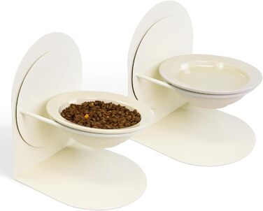 Підвищений годівниця для котів, керамічна миска для корму з металевим підставкою, антиковзаюча, непроливальна, 2 шт., білий.