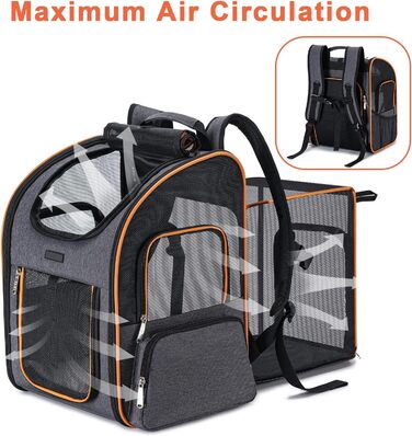 Рюкзак-переноска для собак та котів, сірий, розширюваний, для подорожей літаком