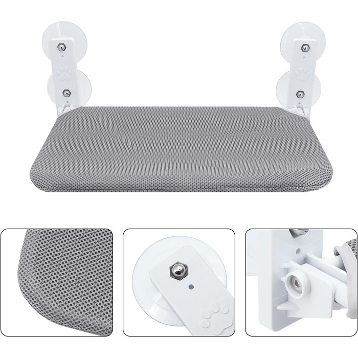 Кішка лежанка на вікно Gearific, розкладна гамак з 4 присосками, міцний каркас, дихаюча сітка, сірий, 45 x 30 см