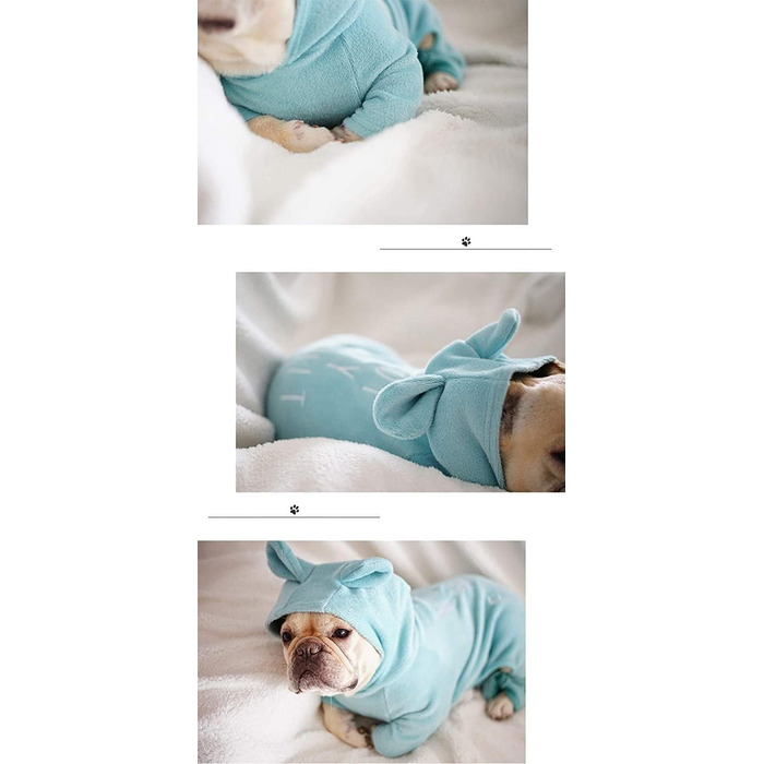 Піжама для собак з м'якої бавовни, комбінезон, худі з вушками кролика для Французького бульдога/Англійського бульдога/Американського пітбультер'єра XL, блакитний