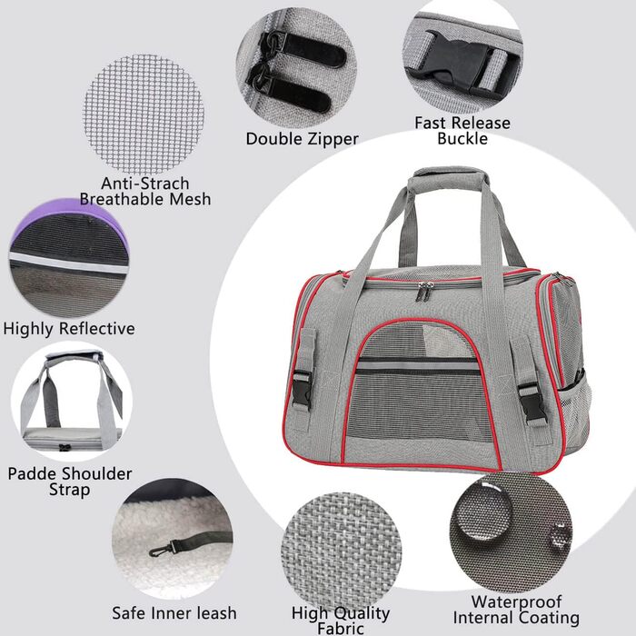 Транспортна переноска для собак та котів KJSXUUE, складана, з м'якою підстилкою (сіро-червона)