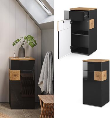 Пенал для ванної Vicco Eden, антрацит/дуб, 40x84 см