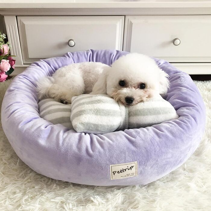 Лежак для собак і котів PETCUTE, круглий, знімний, велюровий, для малих, середніх і великих порід, 55×15 см, ліловий