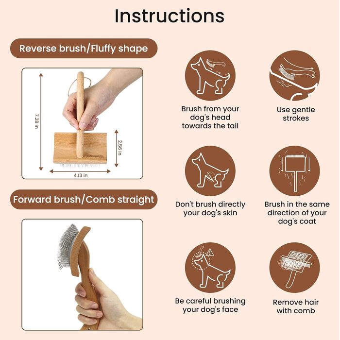 Щітка для собак з довгим хутром, для розчісування та видалення ковтунів, дерев'яна (бук), розмір M