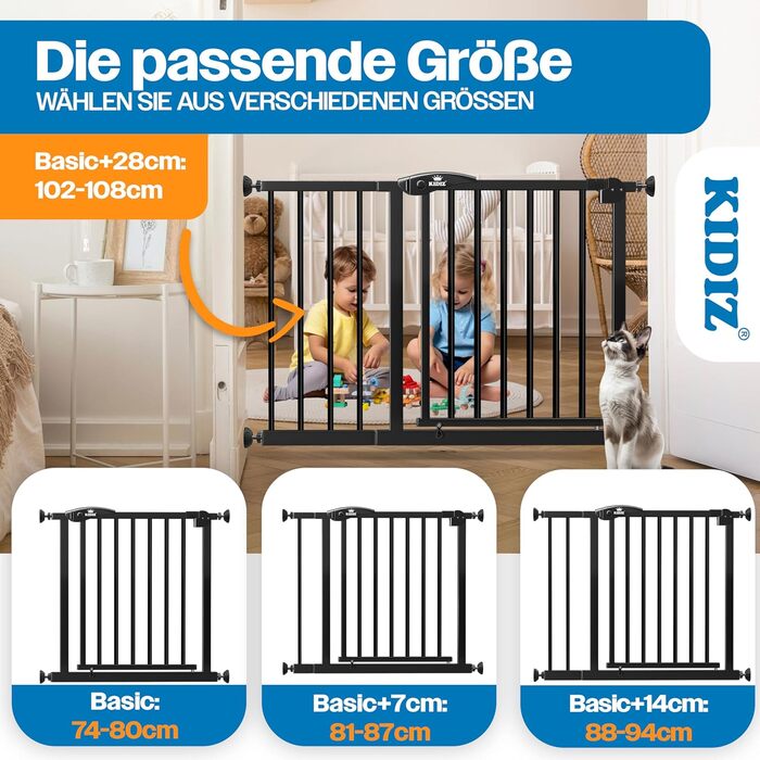 Захист для сходів KIDIZ: сітка-захист без свердління, автоматичне закриття, чорний, 88-94 см