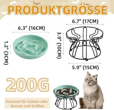 Підвищена годівниця для котів Anti Schling Napf - керамічна миска з антиковзним металевим підставкою, серія Pastel, повільне годування, інтерактивна лабіринтова годівниця, м'ятно-зелений колір