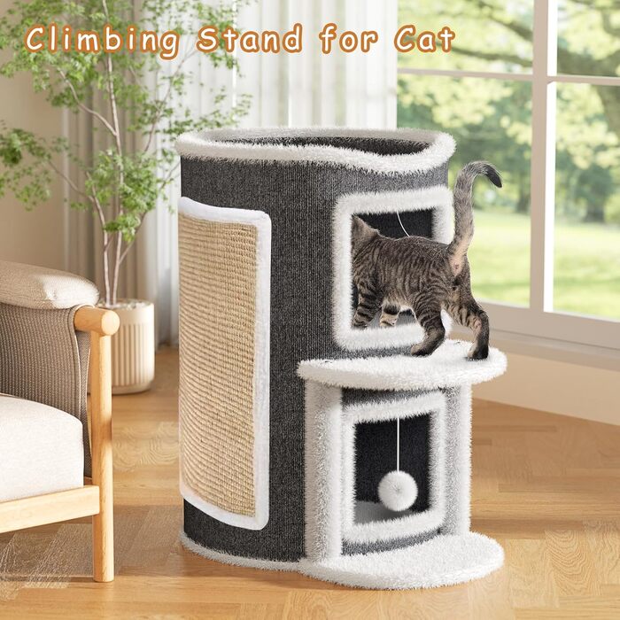 Двоповерхова кімната-будиночок для котів з когтеточкою, платформа та іграшкою, 60x40x40 см / 40x40x60 см