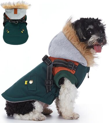 Зимовий теплий пуховик для собак з протекторними отворами, вітронепроникна куртка для холодної погоди, бавовна, костюм для цуценят, маленьких та середніх собак, розмір XL (2XL: обхват грудей 55 см, Стиль 6: зелено-коричневий)