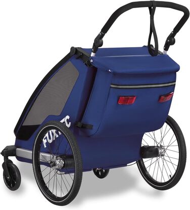 Причіп для велосипеда Fuxtec Sportfux на 2 місця, з сумкою на заднє кріплення, світловідбивачами, ручкою-штовхачем, захистом від дощу та сонця, складаний, фіолетовий FX-FA1 (блакитний)