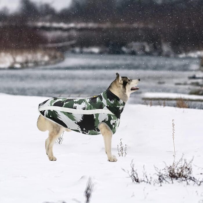 Водонепроникний собачий теплий зимовий плащ/жилет для собак. З обладнанням, світловідбиваючими смугами. Середній/великий розмір. Вітро- та снігозахисний. Кольори: білий/чорний. Розмір 3XL.