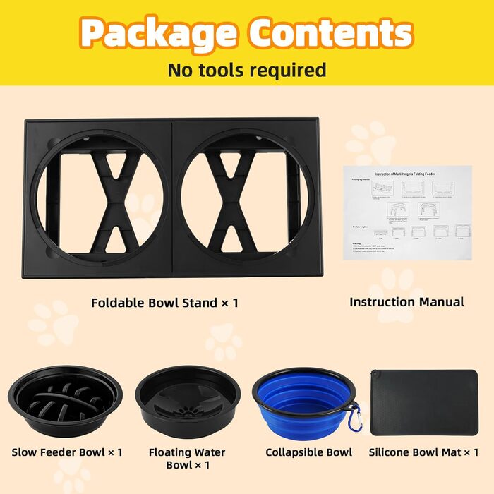 Підвищений годівниця для собак, регульована висота, великі породи - миска для води + миска протиковзаюча + дорожня миска & миска для корму - килимок, неслизька станція для годування середніх/великих собак