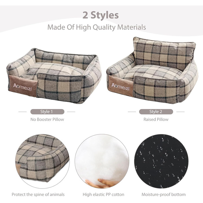 Ортопедичне ліжко для собак середніх та великих порід PETCUTE з знімним та миючим чохлом, антиковзаюче дно, м'яке диван-ліжко, сірий колір, з підголівником