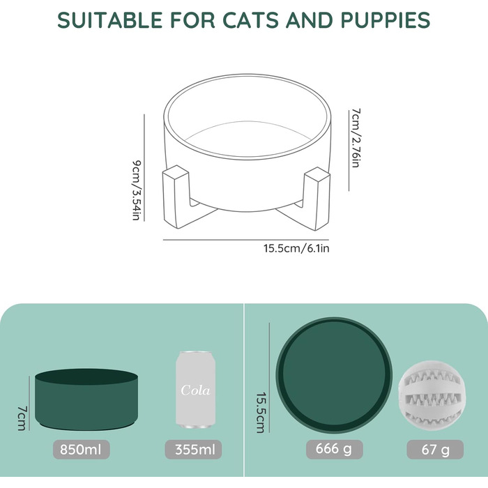 Миска для собак та котів SpunkyJunky з кераміки, 850 мл, зелена