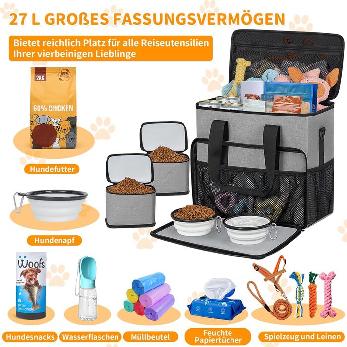 Сумка для ласощів для собак на 25L з регульованим ремінцем, ідеальна для прогулянок та подорожей (сіра)