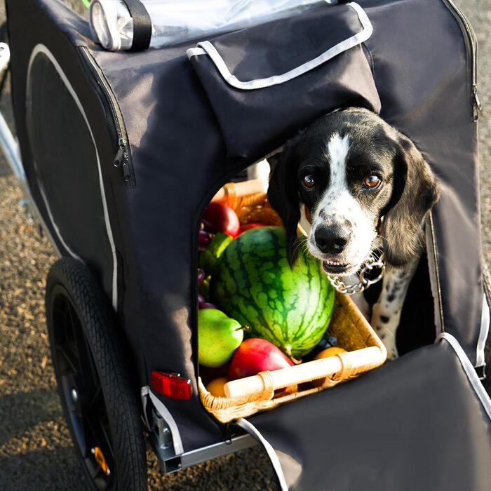 Фаркоп-причіп для собак Soges до 40 кг, складаний, з оксфордської тканини 600D, з вентильованою сіткою, 2 входи, з внутрішнім поводком, з світловідбивачами, чорний