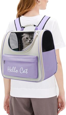 Рюкзак для кота та собаки PETCUTE з сіткою, дихаючий, з поводком, знімний килимок, для прогулянок (фіолетовий)