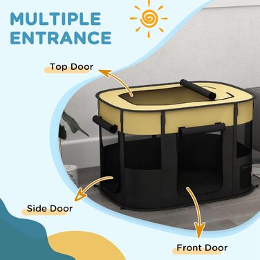 Клітка для собак PawHut, переносний вольєр для тварин, 114 x 89 x 59 см (Жовтий)