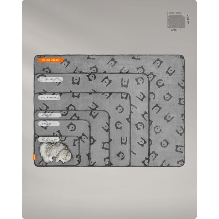 Набір з 3-х простирадл для собак Feandrea, 152x127 см, фланель, сірий, для середніх та великих собак, захист дивану