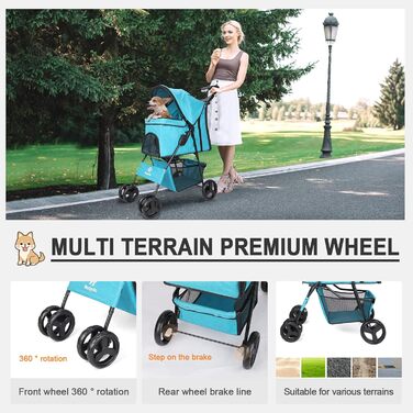 Дитяча коляска для собак і котів Haustier, 4 колеса, швидко складається, легка, для середніх та маленьких тварин (Сапфір)