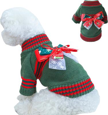 Святочний пуловер для тварин: котів та собак, в'язаний з петлями, для холодної погоди, цуценят, 2 ноги, в'язаний для котів, цуценят, маленьких собак, розмір XS (зелений). XS: Обхват грудей: 30 см