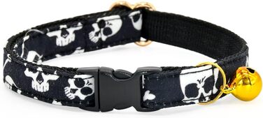 Чорний метелик для котів з черепами та перехрещеними кістками, нашийник-запобіжник, тематика Хелловін, аксесуари для котів, розмір XS (20,3-33 см)
