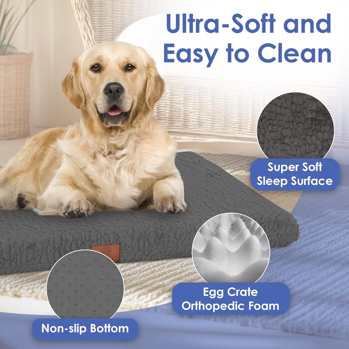 Ортопедичний килимок для собак American Kennel Club з memory foam, з комірчастою структурою, знімний чохол, неслизька підкладка, для полегшення болю в суглобах, дихаючий, довговічний, 42 x 27, сірий, 106,7 x 68,6 см