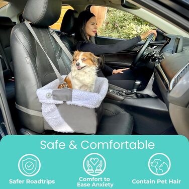 Автокрісло для собак Cozy Boost, з повідком, плюшева підстилка, складаний корпус, для малих і середніх собак, цуценят і домашніх тварин, розмір L, чорний/синій