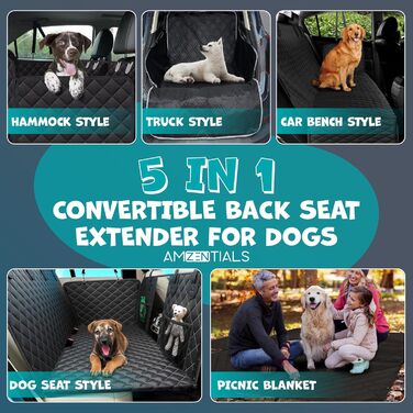 Захисний чохол на сидіння автомобіля для собак, 137,2 x 147,3 см, водовідштовхувальний, з ременями безпеки та гачками, подовжувач заднього сидіння для собак, ковдра для собак в авто, чохол на заднє сидіння