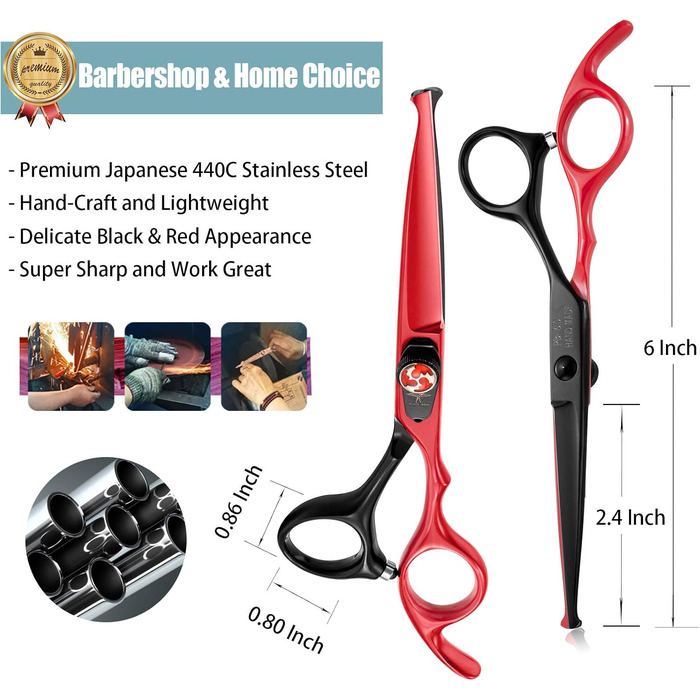 Професійна перукарська ножиця PURPLEBIRD 6 дюймів з нержавіючої сталі, безпечні закруглені кінчики, для дітей та початківців, ідеальний зріз вдома. Червоний