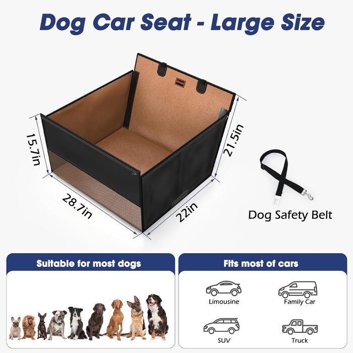 Автокрісло для собак FURTIME, велике, з жорстким дном, водонепроникне, для великих собак, підходить для SUV та позашляховиків