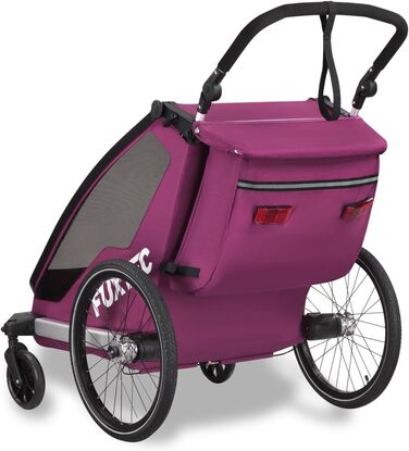 Причіп для велосипеда Fuxtec Sportfux на 2 місця, з багажником, світловідбивачами, ручкою-штовхачем, захистом від дощу та сонця, складаний, фіолетовий FX-FA1