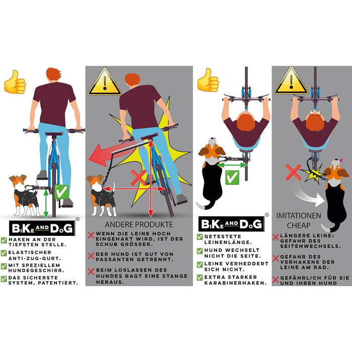 Велосипедний повідок для собак BIKE AND DOG, безінструментальне кріплення, опціональний спеціальний шлейф, 2 стрічки для велосипеда, запатентований, чорний