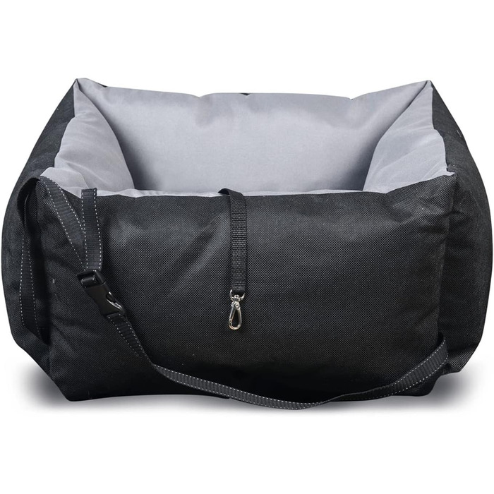Автокрісло для собак KingDog з підсумком, безпечний лежак для тварин, водонепроникний матеріал PVC-Codura (Чорний/Сірий, 55x55 см)