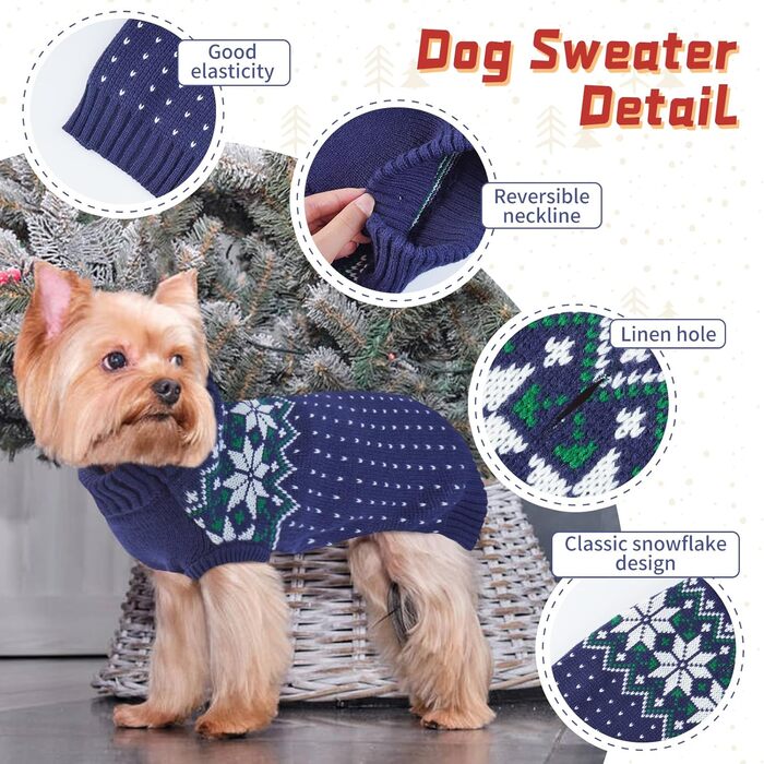 Теплий пуловер для собак, фліс, на Новий Рік, для Французького бульдога, Дакселя, Чихуахуа, Йоркшира, зелений (S, синій)