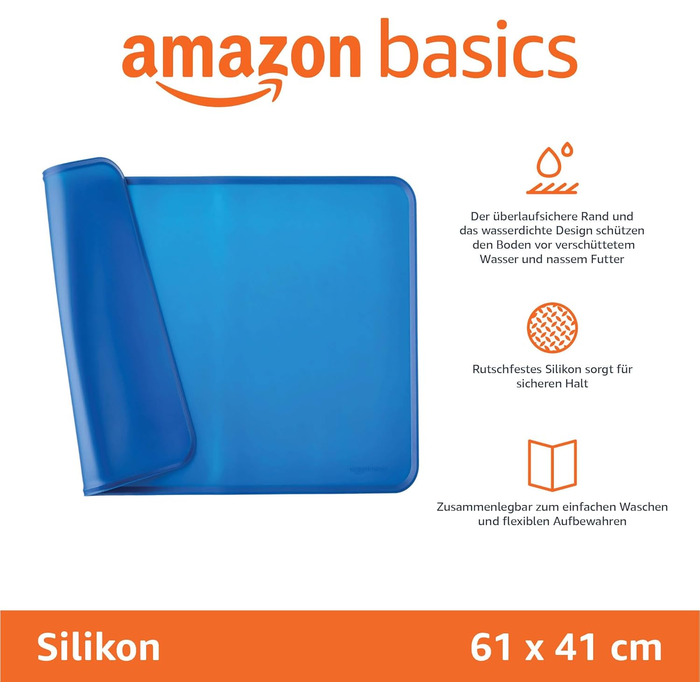 Силіконовий килимок під миску для тварин Amazon Basics, 47 x 29 см (2 шт.), блакитний