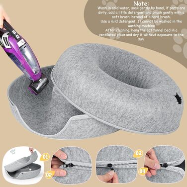 Туннель для котів KunpengZen, філц, шурхотливий, іграшка-лежанка, 50 см, для кошенят та малих тварин до 4 кг, сірий